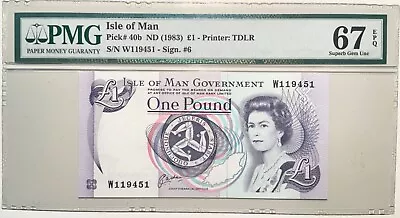 1983 £1 Isle Of Man Pick# 40b ND PMG 67 EPQ • $50