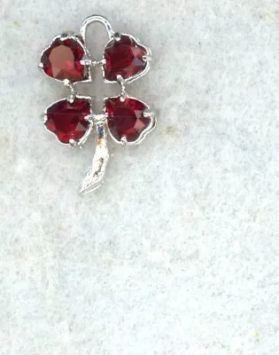 Vintage ~ 4 Leaf Clover ~ Garnet & Sterling Silver Charm • $24.99