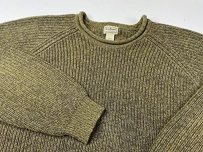 LL Bean Mens Roll Tab Mock Neck Fisherman Sweater Size XXL Green Cotton Knit • $49.99