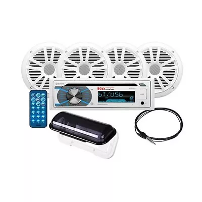 Boss Audio Marine Stereo Package W/ 4 Speakers & Antenna | MCK508WB.64S • $150.79