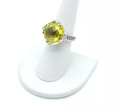 Judith Ripka Sterling Silver Yellow Quartz Cubic Zirconia Ring Size 7 #S925-9 • $40