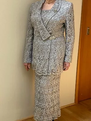 Lily And Taylor Silver Mother Of The Bride Corded Lace Formal Suit Size 12 • $99