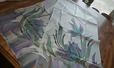 Vintage Pure Silk Hand Painted Oblong Scarf Hand Rolled 70  X 18  Floral • $25