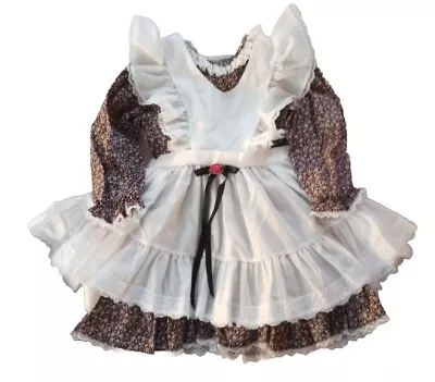 Mini World Dress Girl's White Apron Eyelet Circle Ruffle Black Floral 2T Vtg • $67.27