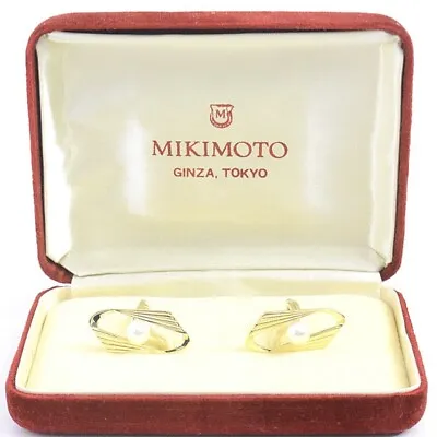 Mikimoto Jewelry Cufflinks Akoya Pearl & Yellow Gold K14 Pre-owned W/case • $699