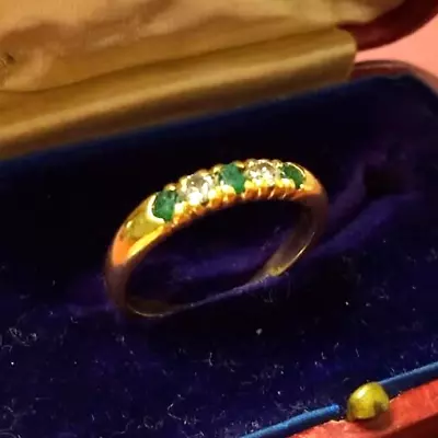 750 Natural Emerald Diamonds Real 18K Yellow Gold RING Used Gold Ring • £346.02