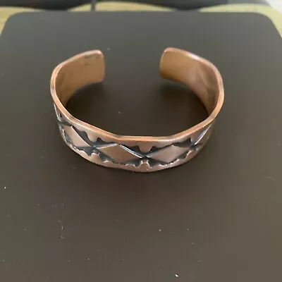 Vintage Native American Navajo Copper Cuff Bracelet Nora Tahe Signed Adj • $65
