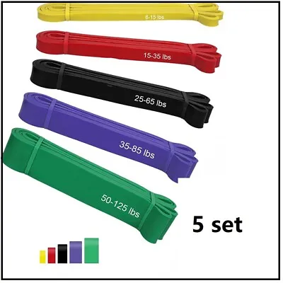 $23.49 • Buy Set Of 5 Heavy Duty Resistance Band Loop Power Gym Fitness Yoga Workout