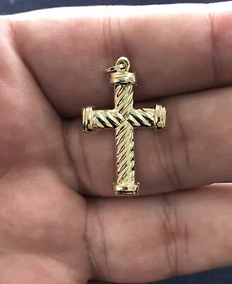 $89.99 • Buy 14K Yellow Gold Cross With Ridges Religious Christianity Charm Pendant