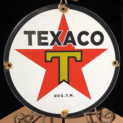 Vintage Texaco Gasoline Star Porcelain Motor Oil Gas Station Sign Dated • $29.99
