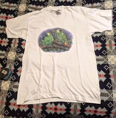 VINTAGE 90s Parrot Shirt XL Kip Elliot Bird Art  Nature Animals  • $19.88