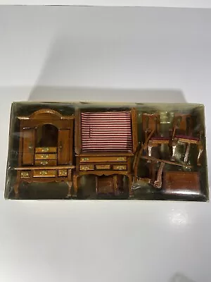 Vintage Wooden Dollhouse Furniture 8 Pieces Bedroom Set Chairs Vanity • $23