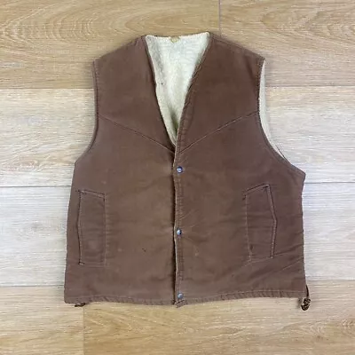 Vintage 70s Suede Sherpa Lined Biker Vest Size Large Made In USA • $5