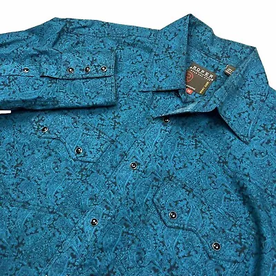 Vintage Roper Western Pearl Snap Button Shirt Mens M Long Sleeve Paisley Blue • $21.95