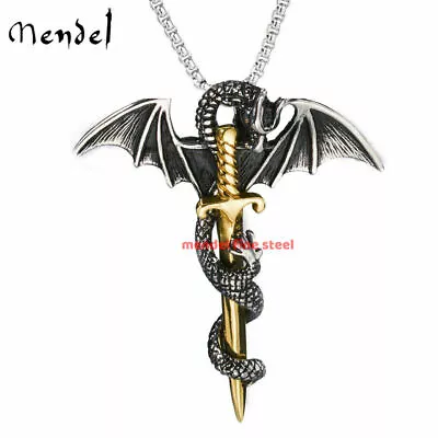 MENDEL Gothic Mens Dragon Skull Cross Pendant Necklace Stainless Steel Jewelry • $11.79