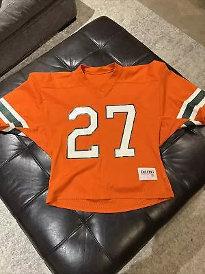 Vintage 80’s NCAA Miami Hurricanes Cropped Football Delong Jersey Size 44 • $27.99