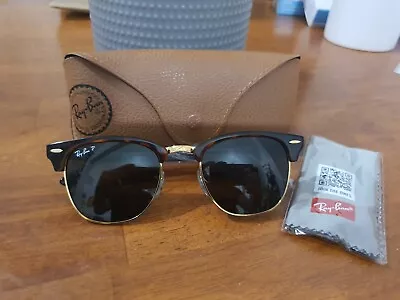 $185 • Buy New RayBan Clubmaster Polarized Sunglasses RB3016 Size 51mm Tortoise Frame