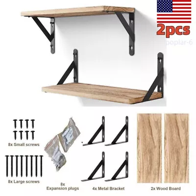 Floating Shelves Wall Mounted Set Of 2 Rustic Wood Wall Storage Shelves For Bed • $16.95