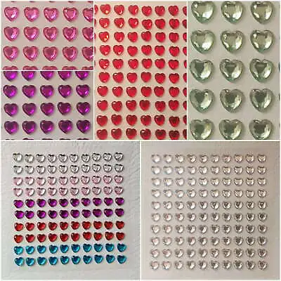 100 X 6mm Self Adhesive Rhinestones Diamante Hearts Wedding Craft Scrapbook Gems • £2.25