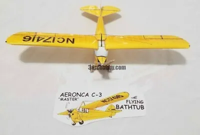 Aeronca C-3 Flying Bathtub 10.5  Wingspan Papercraft Airplane 3D DIY Model Kit • $6