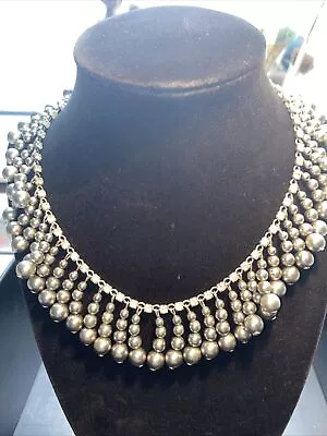 Vintage Unsigned  Miriam Haskell Necklace Bib Dangling Grey Pearls Rhinestones • $219.95