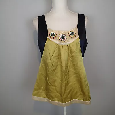 MEGAN PARK 100% Silk Multicolor Floral Sleeveless Blouse Sz 2 Top Beads  • $34.95