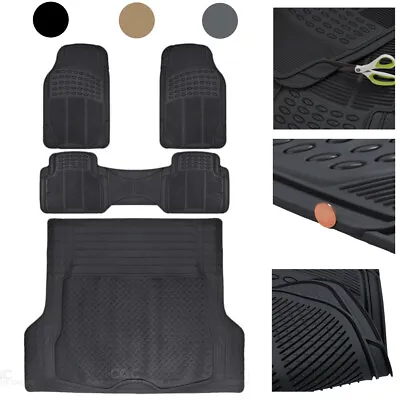 Car Rubber Floor Mats With Cargo Trunk Liner 4 Pieces Heavy Duty Set Trimmable • $49.50