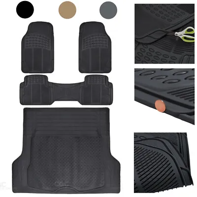$49.99 • Buy Heavy Duty Set Trimmable Car Rubber Floor Mats With Cargo Trunk Liner 4pc Set
