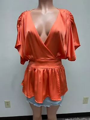 City Chic Melon Orange Polyester V-Neck Short Sleeve Tangled Tunic Top M/18 • $40.96