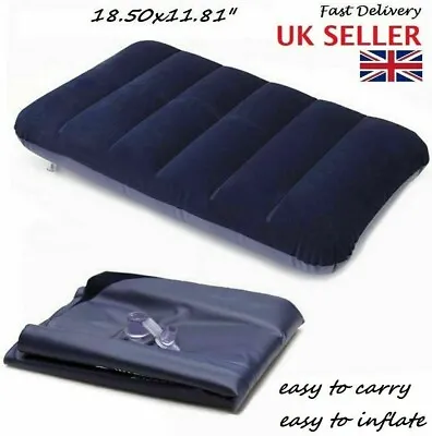 Large Travel Camping Pillow Inflatable Head Rest Cushion Rectangle Comfort UK • £3.49