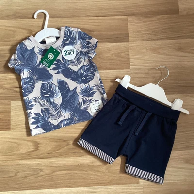 £2.95 • Buy Baby Boy Clothes 6-9 Months New Tags Tropical Organic Cotton Top Navy Shorts Set