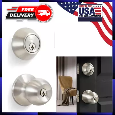 Stainless Steel Entry Door Knob Combo Lock Set With Deadbolt And 6 Keys • $27.96
