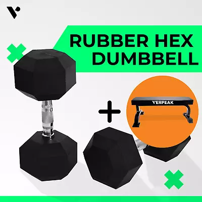 $64 • Buy Verpeak Rubber Hex Dumbbell 5kg - 30 Kg Weight Home Gym Training Fitness
