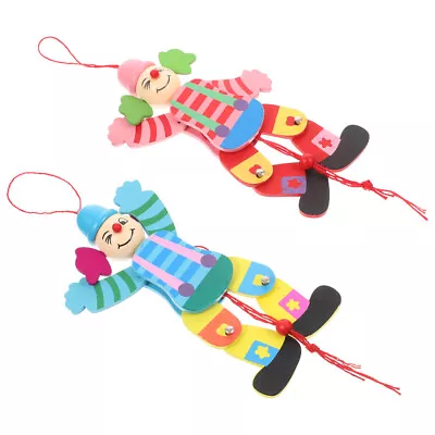  2 Pcs Pull Line Clown Toy Wood Puppet Funny Marionettes Kids • £8.95