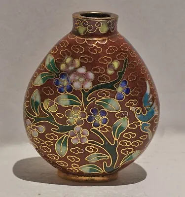 Vintage Chinese Cloisonne Enamel Brass Miniature 2.75  Bottle Vase • $12