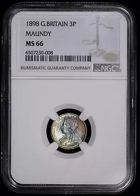 1898 Great Britian Maundy 3p NGC MS 66 Rainbow Toned Silver Threepence • $190