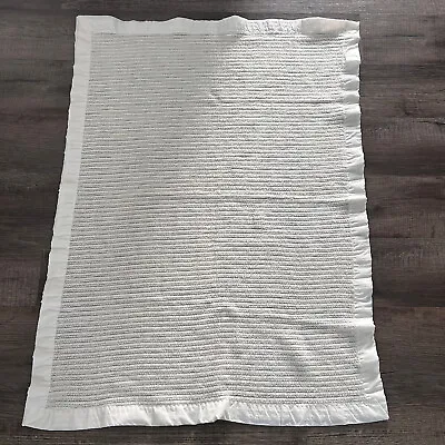 Vintage Cozy Morgan White Acrylic Thermal Waffle Weave Baby Blanket Nylon Trim • $44.95