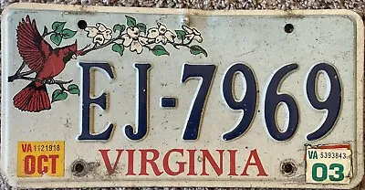 $0.99 • Buy Single Virginia Va License Plate - 2003 - Ej-7969 - Cardinal Bird Wildlife