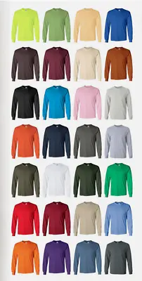 Gildan Mens T-Shirt Long Sleeve Heavy Cotton 5400 5.3 Oz. Solid Blank Tee S-3X • $11.75