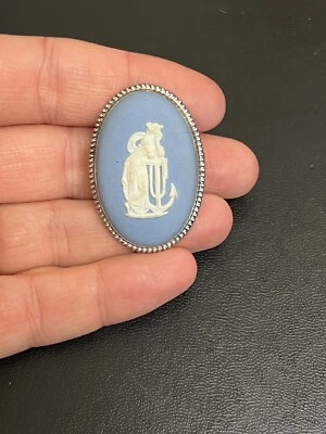Vintage Silver Wedgewood Jasperware Brooch Cameo Relief Porcelain  • £20