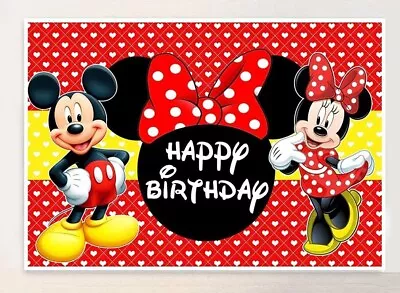 Mickey And Minnie Mouse Happy Birthday Banner ~ Party ~ Photos ~ Decoration  • $24.99