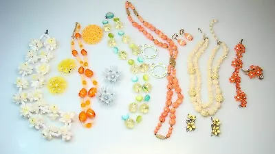 Vintage Mid Century 10pc Plastic Bead & Rhinestone Necklaces Earrings Pins Lot • $55