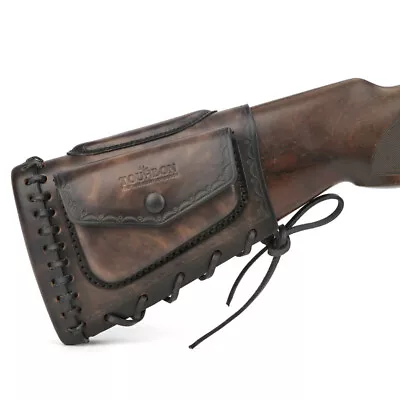 TOURBON Real Leather Rifle Shotgun Buttstock Cover Slipon Cheek Riser Ammo Pouch • $96.02