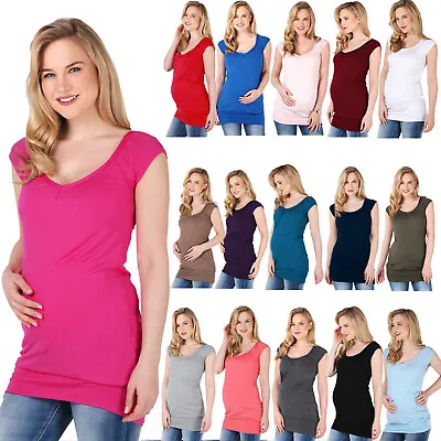 Maternity Stretch Top Long Loose T Shirt Tee Vest Pregnancy Women Plus Blouse • £14.99