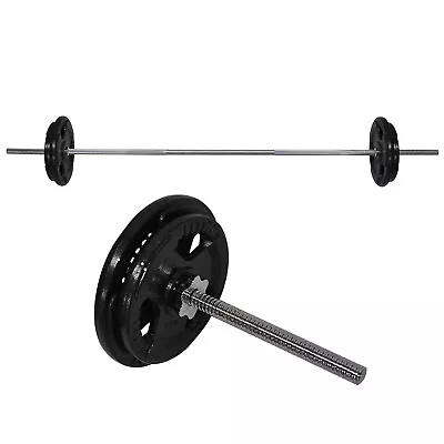 33kg - 198cm Barbell Bar Weight Set + 25kg Ez Grip Cast Iron Weight Plate • $134.59