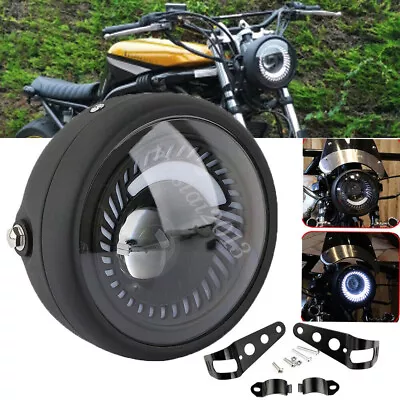 Universal For Custom Cafe Racer LED 6.5  Motorcycle Headlight Black Spiral White • £19.99