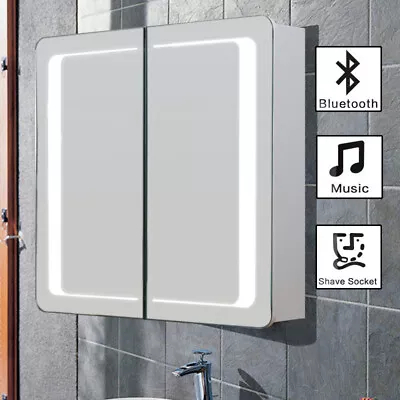 Rectangle 2 Doors Mirror Bathroom Medicine Cabinet LED Bluetooth Shave Socket • £209.95