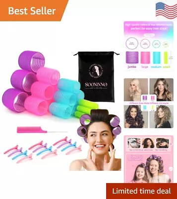 Hair Rollers Curlers Set 38 Pcs Self Grip Rollers Large Storage Duckbill Clips • $16.99