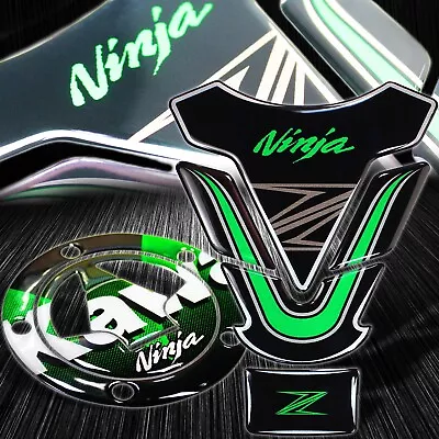 Ninja Logo 3D Gas Tank Pad+ Fuel Cap Cover Sticker ZX-6R/10R/14R/650/Z1000 Green • $27.88