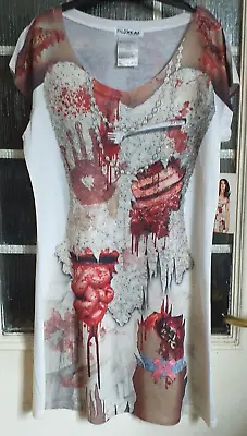 £11.99 • Buy Ladies Halloween Zombie Bride Embellished  T-shirt Dress - Fancy Dress - Medium